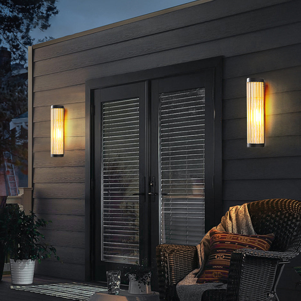 Entryway Light Fixtures with Ribbed Glass and Metal - Cylinder Sconce