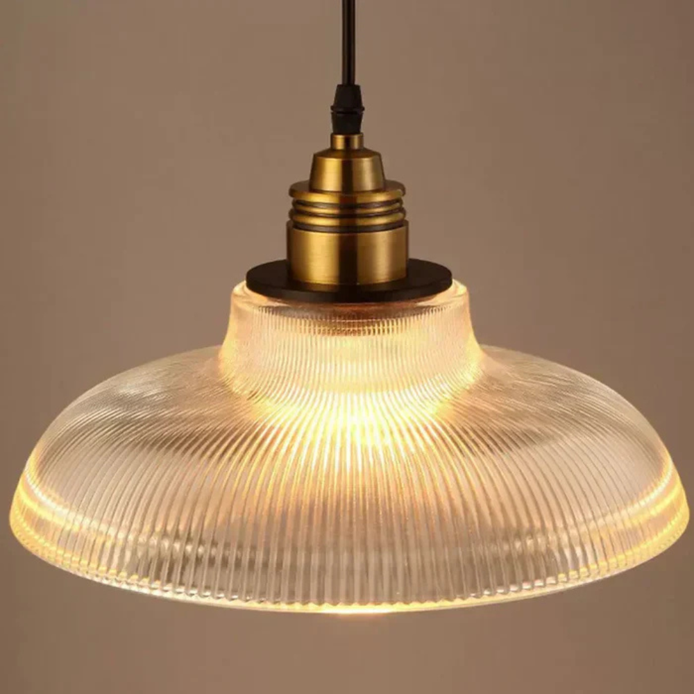 Ribbed Glass Pendant Light with Brass Hardware - Modern Farmhouse Style