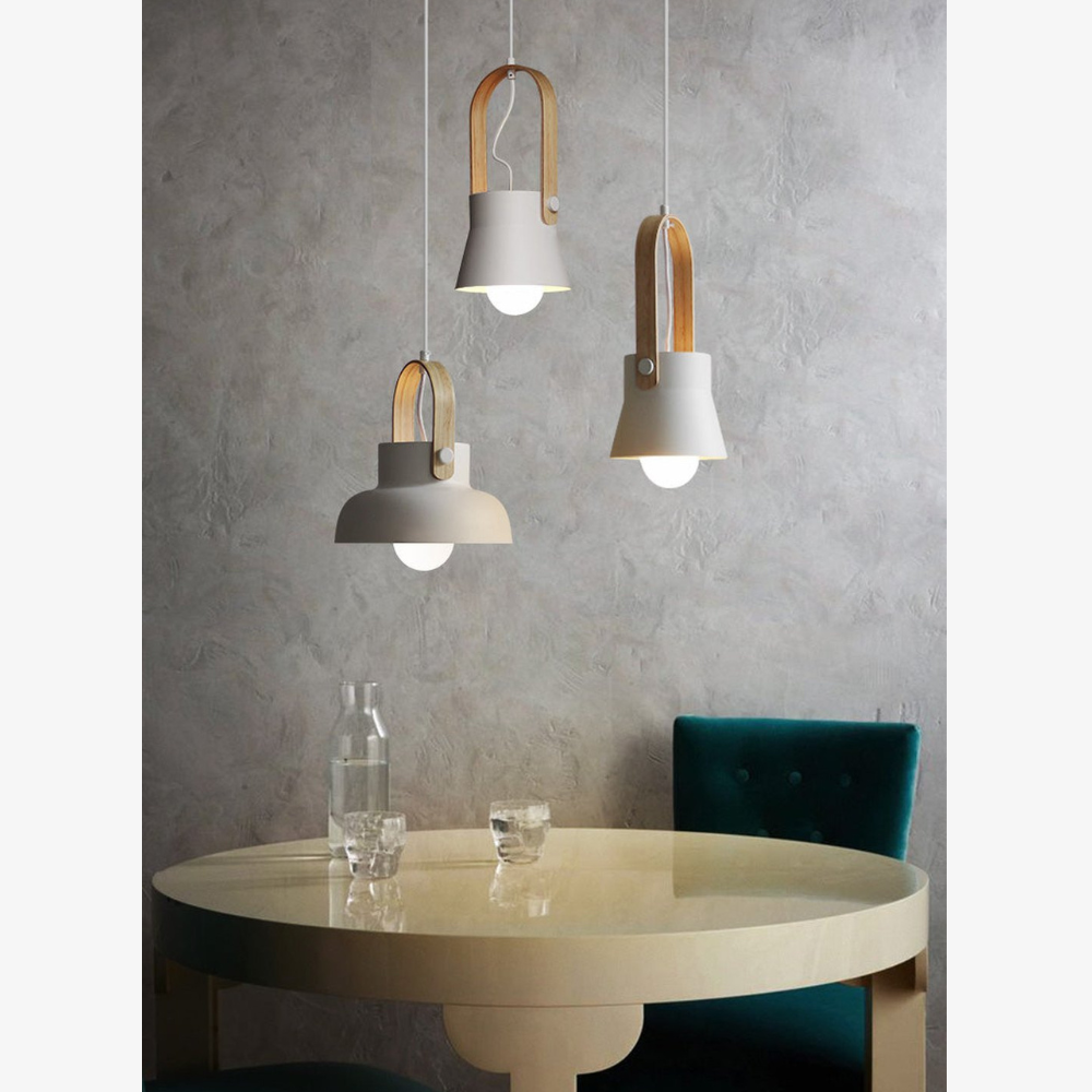 Moderne Pendelleuchte mit Holzoptik-Griff – Nordische konische Pendelleuchten