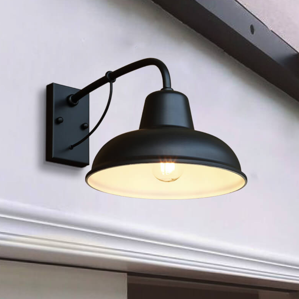 Porch Light with Gooseneck Arm and Iron Barn Shade - Modern Farmhouse