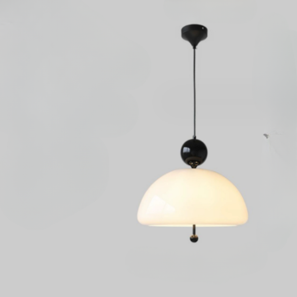 Glass Pendant Light with Domed Shade and Orb Accent - Mid Century Style