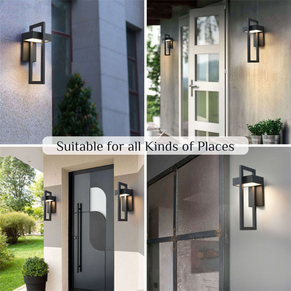 Modern Geometric Outdoor Wall Sconce - LED Linear Square Lantern
