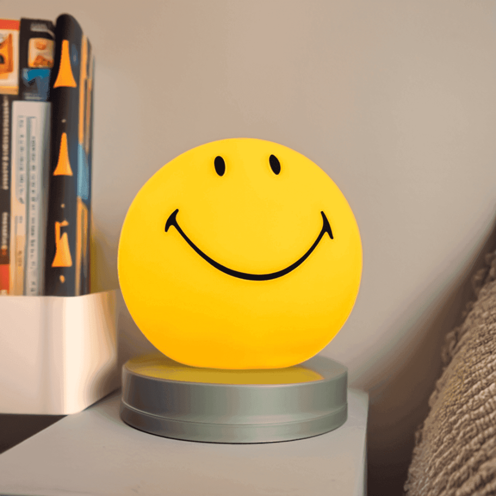 Smiley Face Table Lamp with Yellow Globe Shade - Modern Mid Century