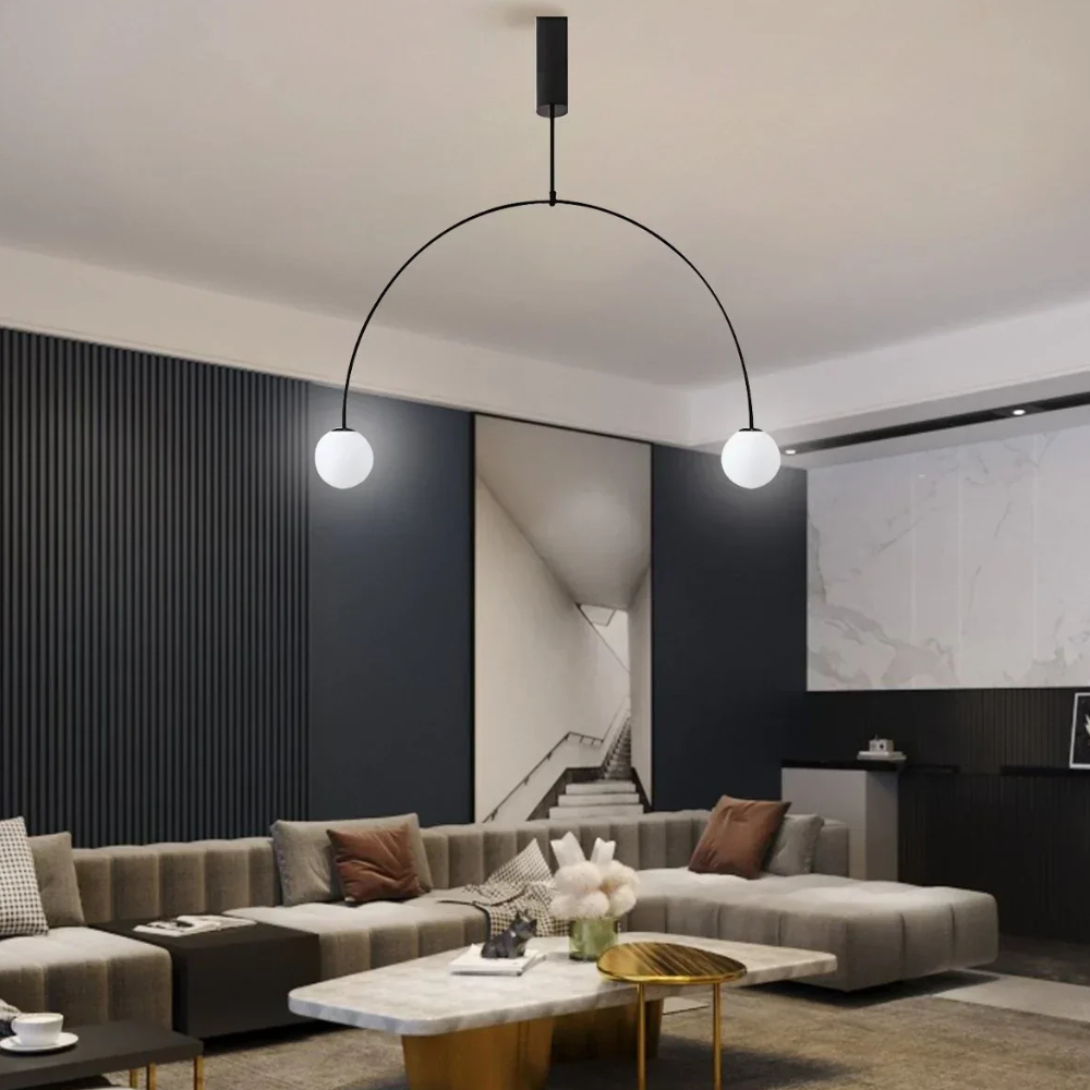 Lustre avec cadre métallique voûté et globes en verre - Moderne milieu du siècle