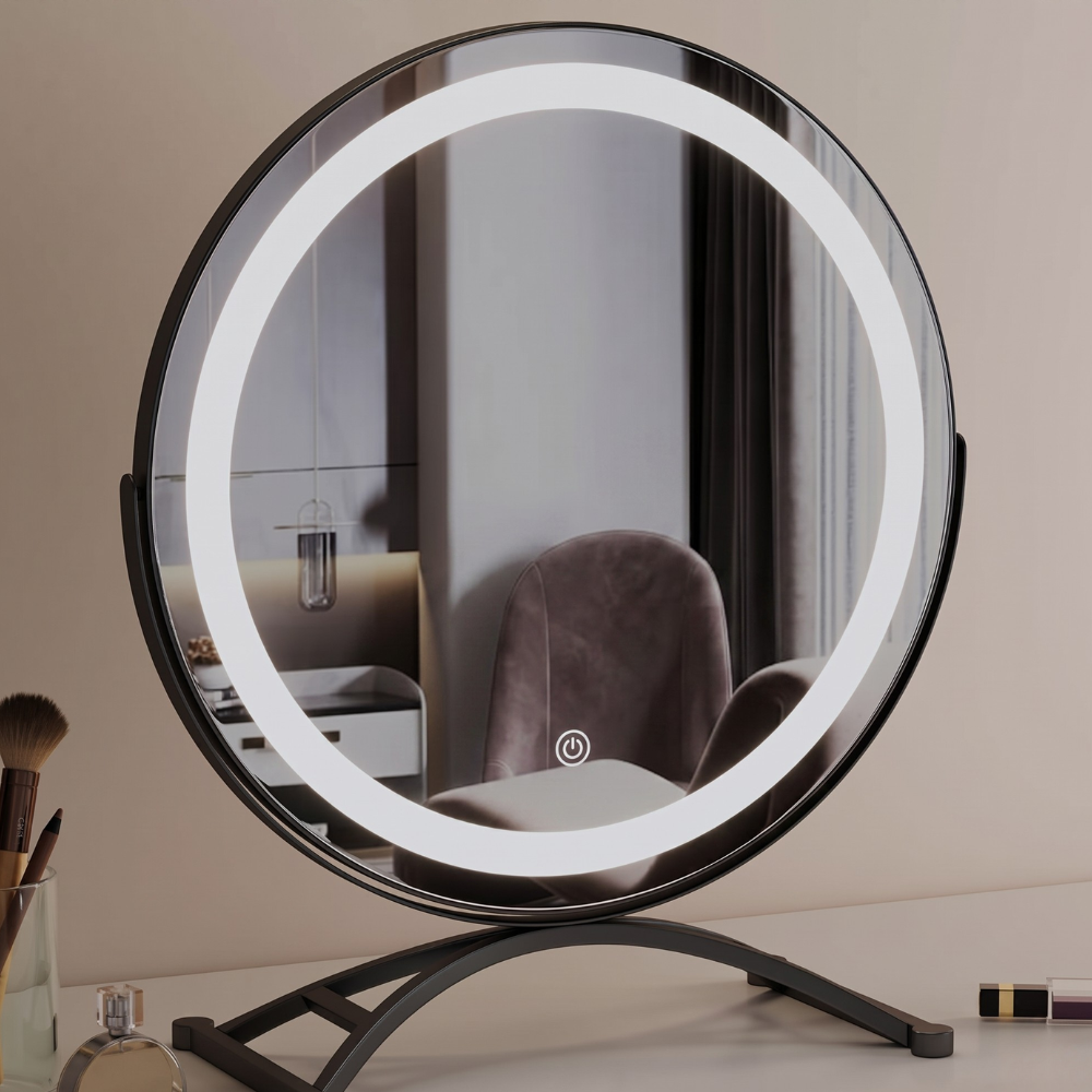 Smart Touch Lighted Makeup Mirror with 360° Rotation - Cordless Vanity Decor