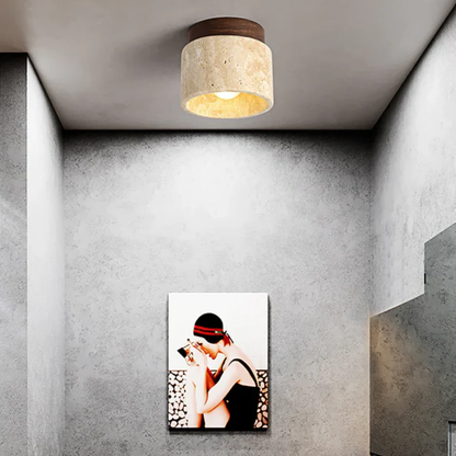 Modern Stone Ceiling Light - Travertine Flush Mount