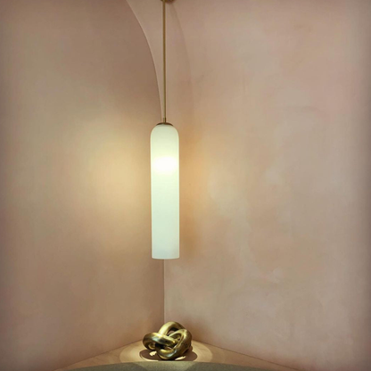 Cylinder Glass Pendant Light with Metal Downrod - Modern Art Deco