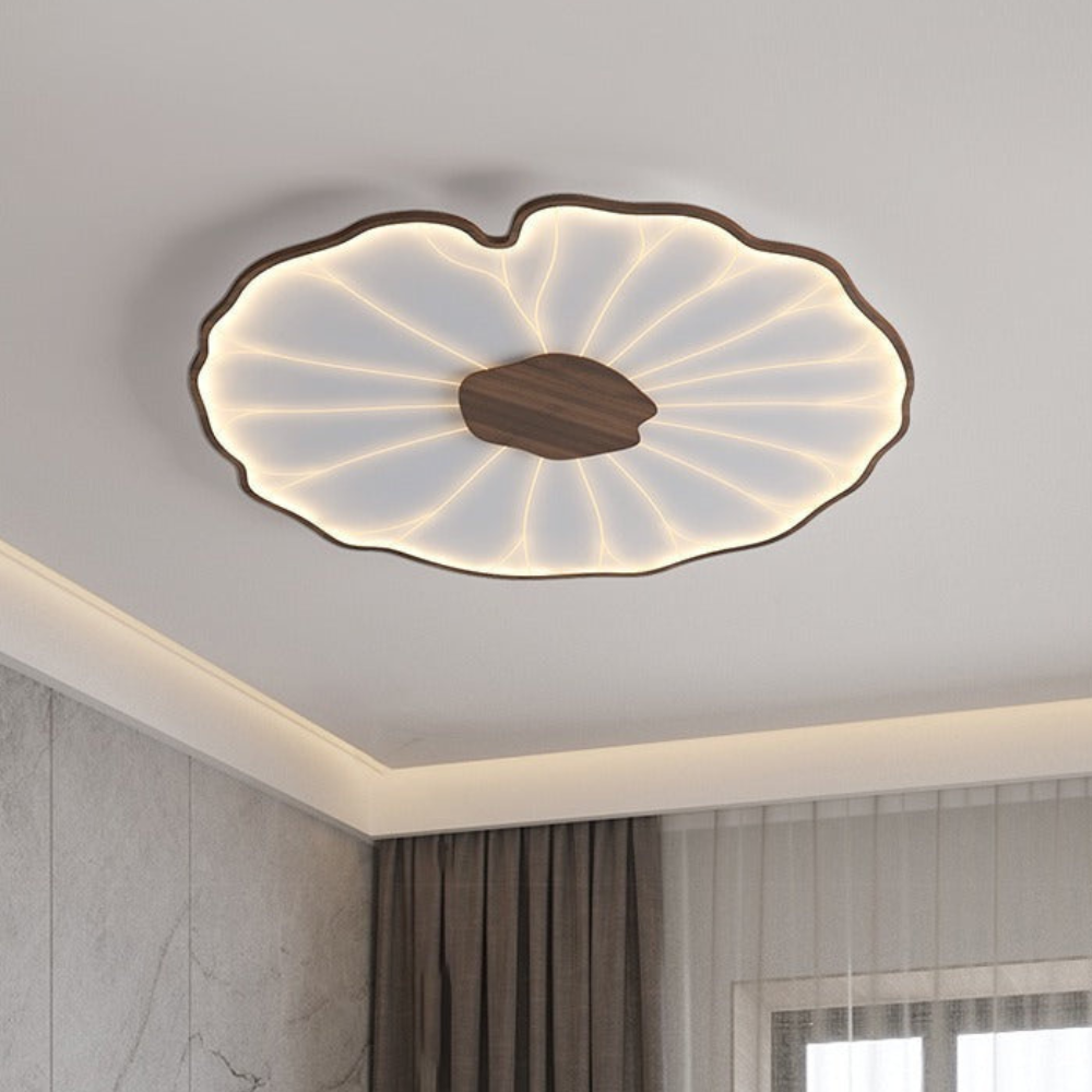 Flush Mount Ceiling Light with Wood Tone - Minimalist Japandi Botanical