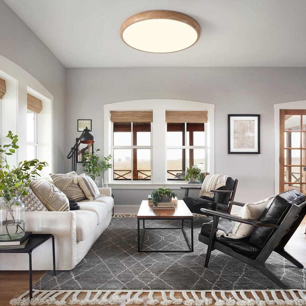 Plafonnier LED encastré avec cadre en acrylique effet bois - Style scandinave