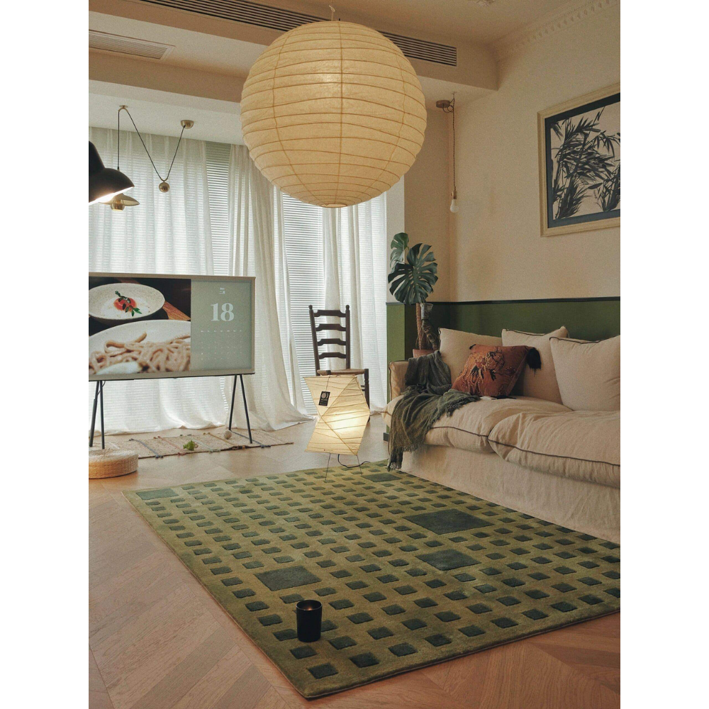 Spherical Ribbed Paper Hanging Fixture - Mid Century Modern Zen Style