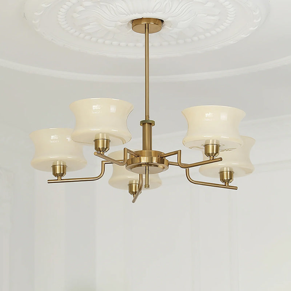 Chandelier with Glass Bell Shades - Mid Century Modern  Light
