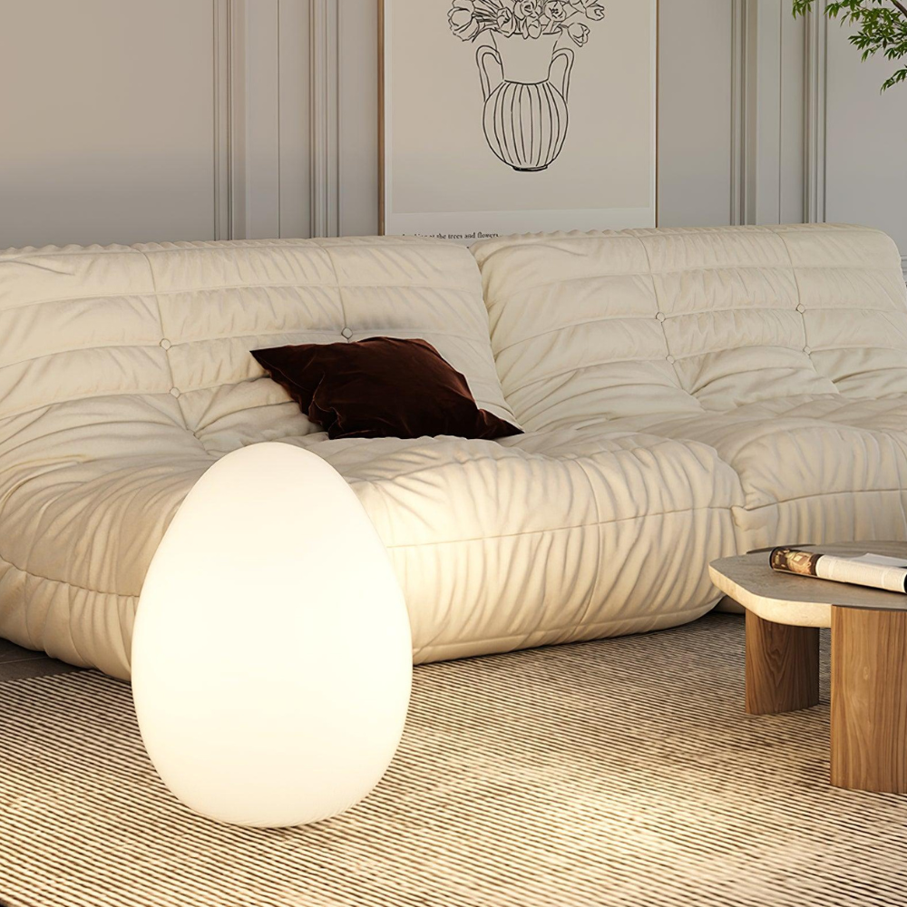 LED Floor Lamp with Sculptural Oval Egg Profile and Molded Plastic Shell