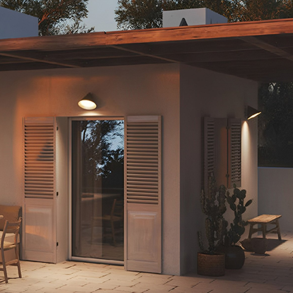 Outdoor LED Porch Lights with Conical Metal Shade - Modern Wall Sconce