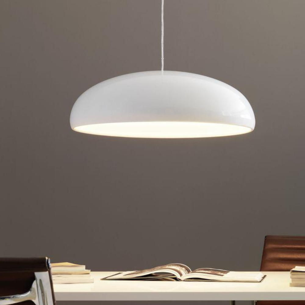 Aluminum Dome Pendant Light with Polycarbonate Diffuser - Mid Century