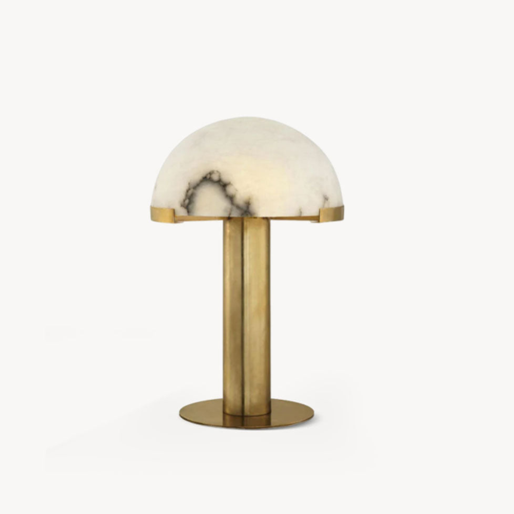 Glas- und Alabaster-Kuppeltischlampe mit Metallfuß – Mid-Century-Modern