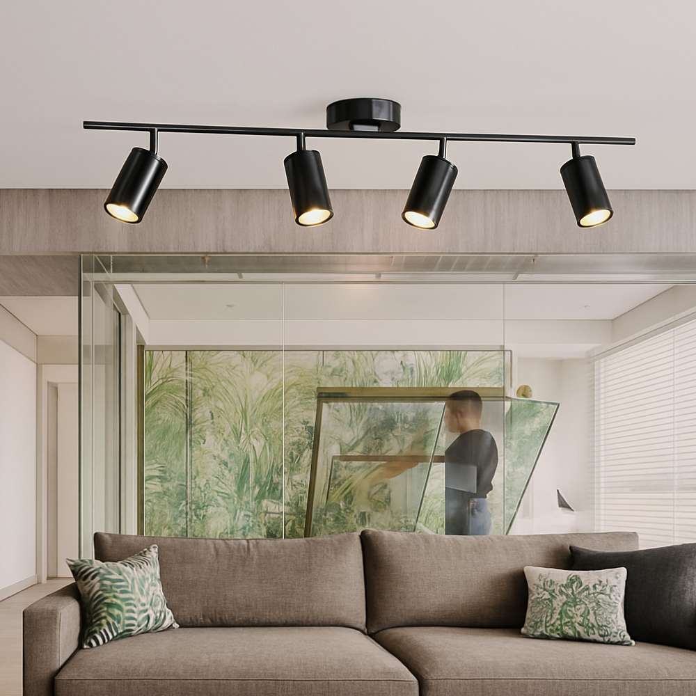 LED-Schienenbeleuchtung mit verstellbaren radialen Spotlights – Modern Industrial