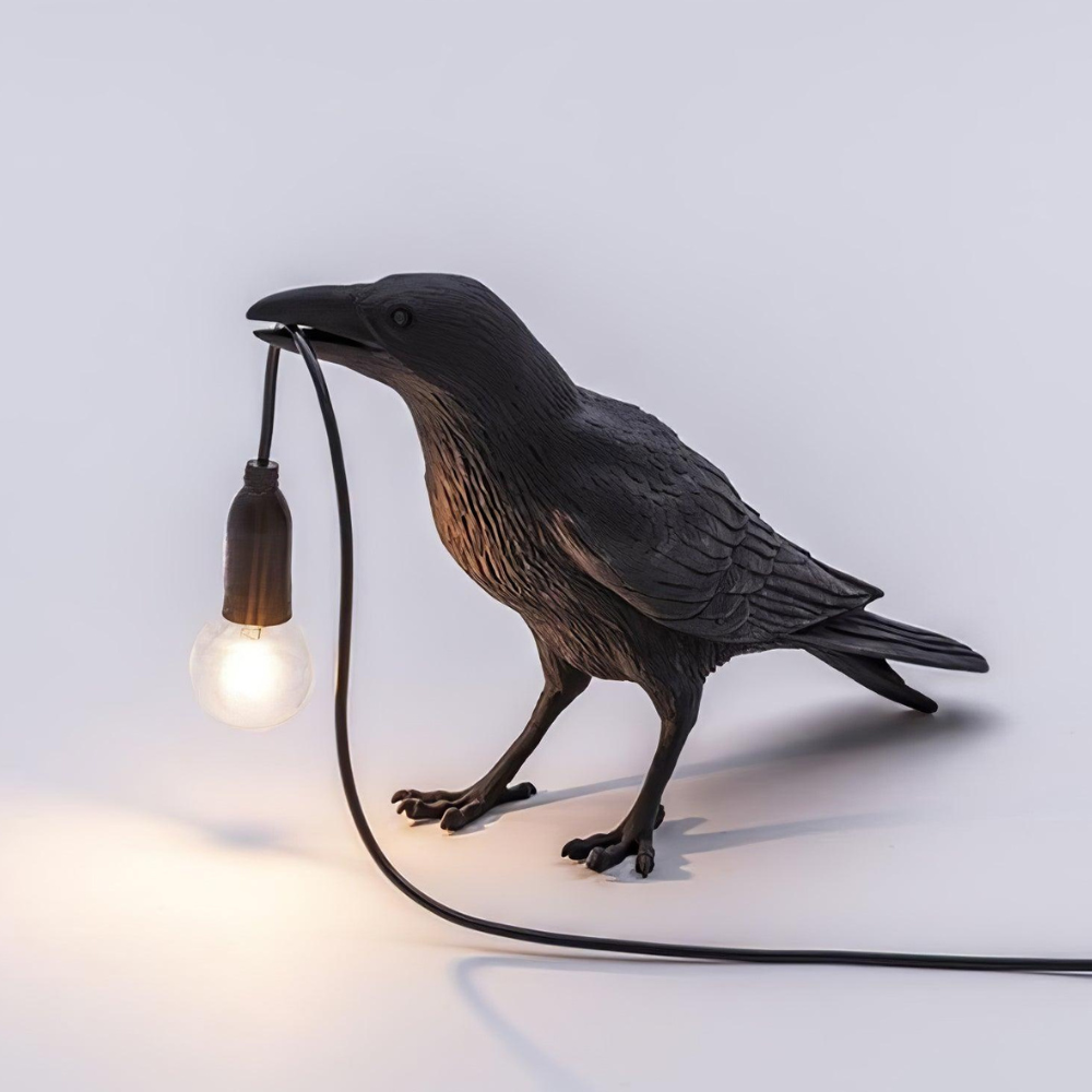 Modern Raven Table Lamp - Resin Bird Sculpture Light for Home Decor