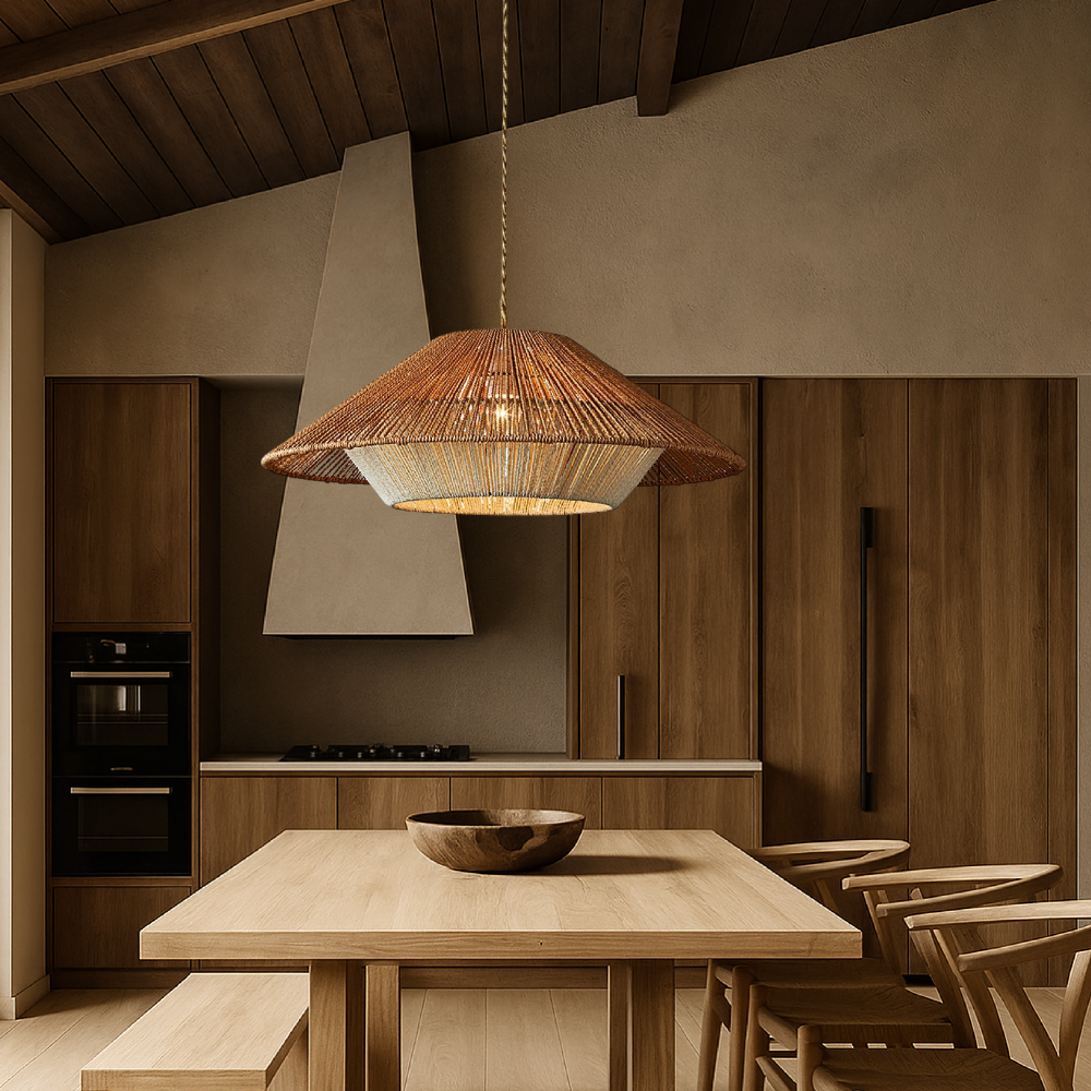 Pendant Light with Hemp Shade - Modern Bohemian Tiered Design