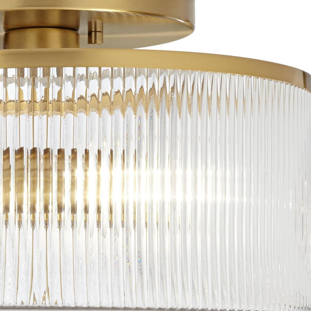 Modern Fluted Glass Drum Flush Mount - Ribbed Glass Ceiling Light