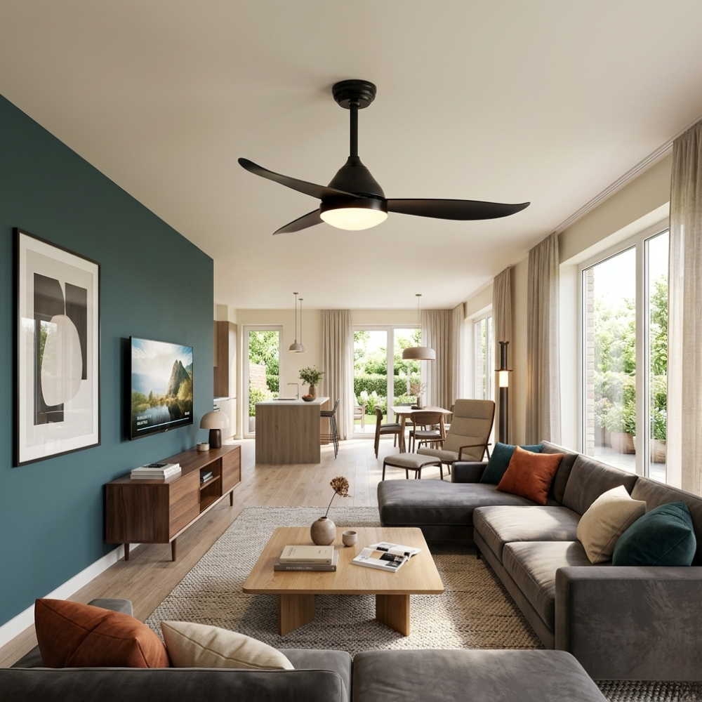 Ventilateur de plafond avec lumière et 3 pales aérodynamiques en ABS - Moderne milieu du siècle