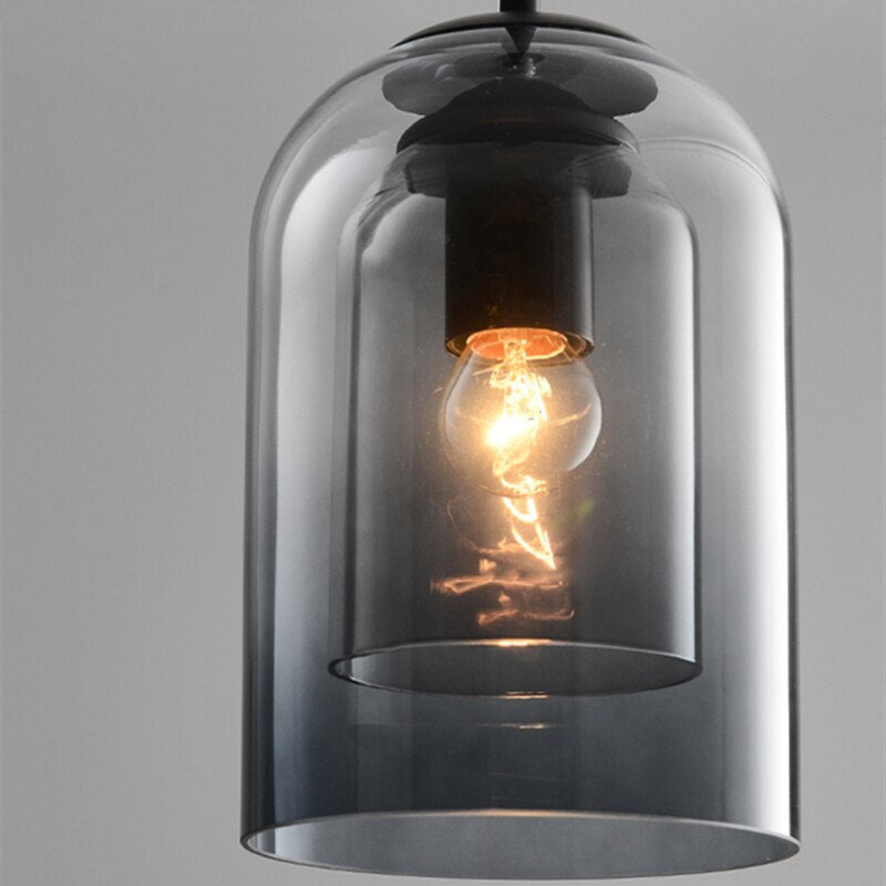 Pendant Light with Double Cylinder Glass Shade - Modern Mid Century