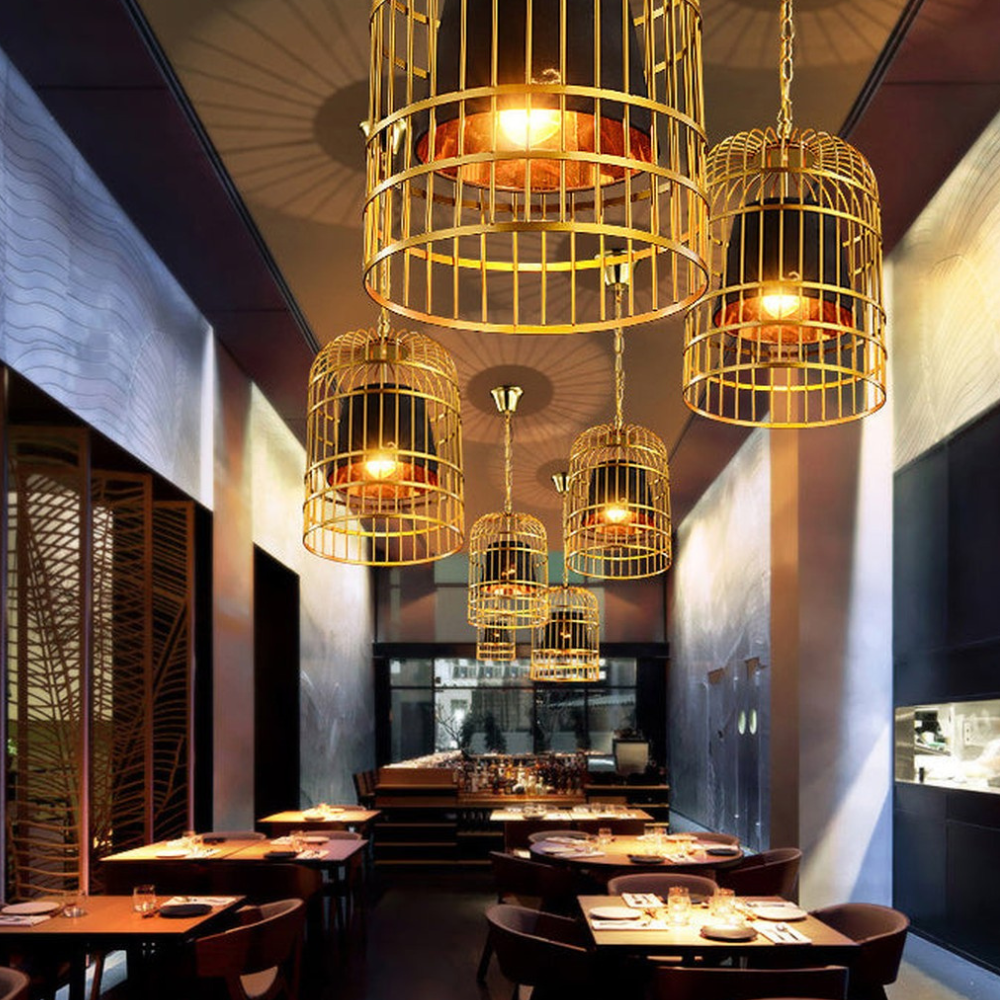 Modern Gold Birdcage Pendant Light - Art Deco Tiered Metal Pendant Lights