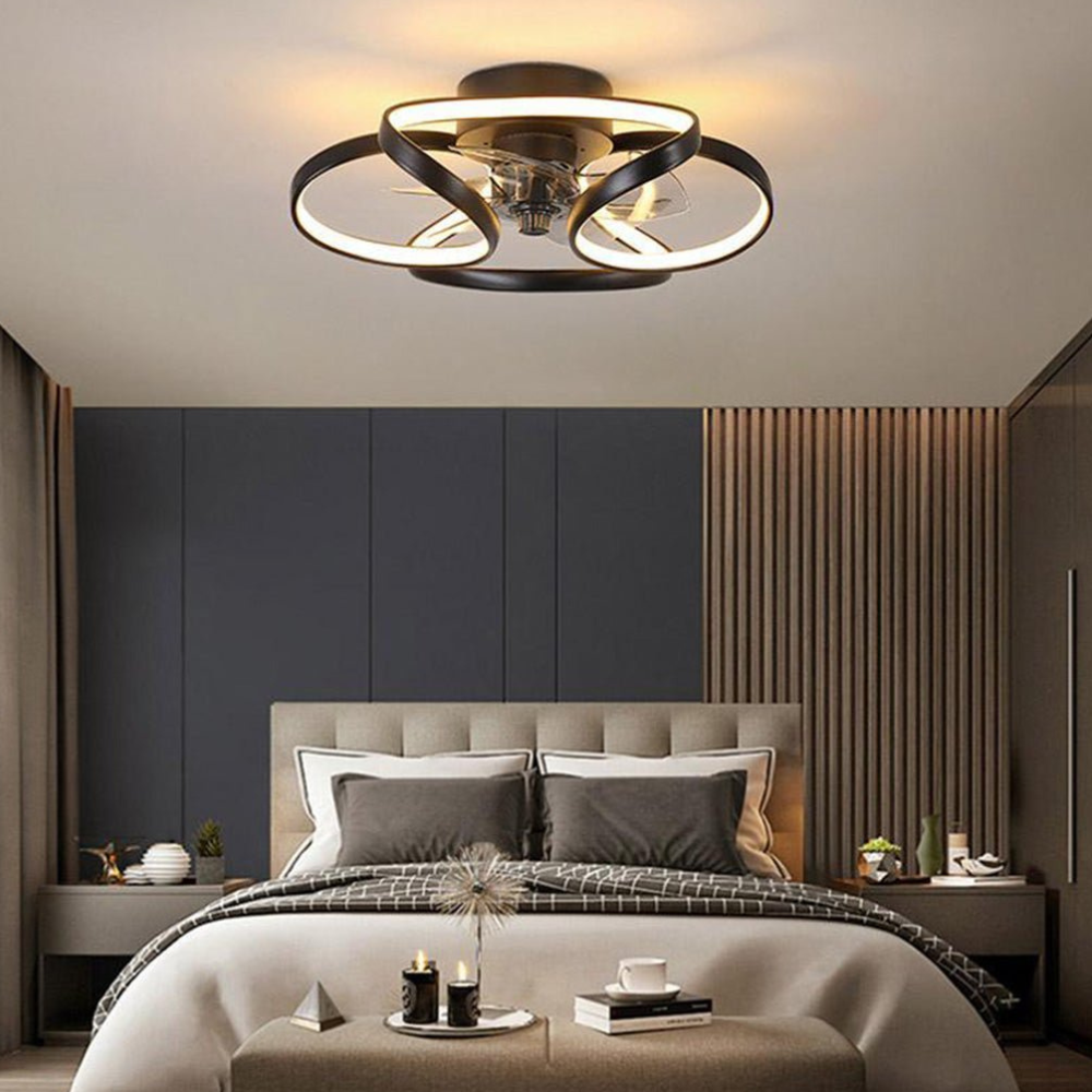 LED Ceiling Fan with Low Profile Flush Mount and Dimmable Light - Minimalist