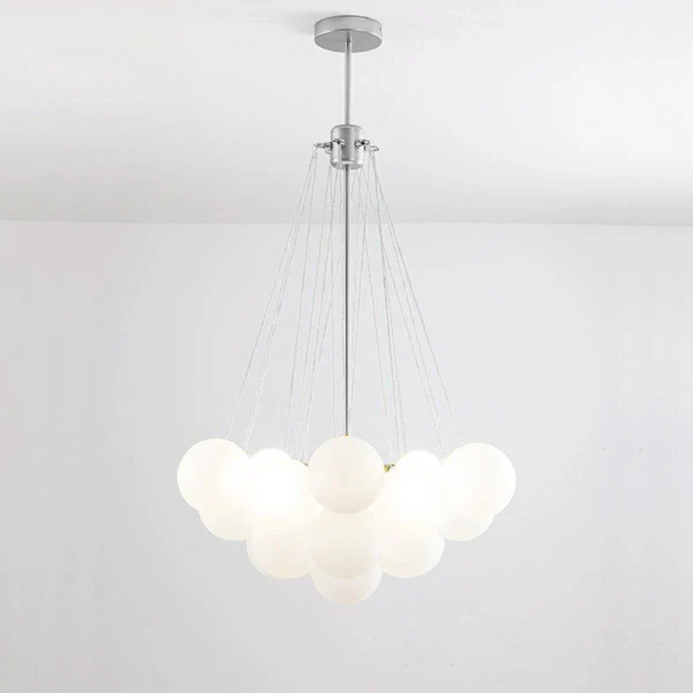 Kronleuchter mit Cluster-Glaskugelschirmen und verstellbarer Stange – Mid Century