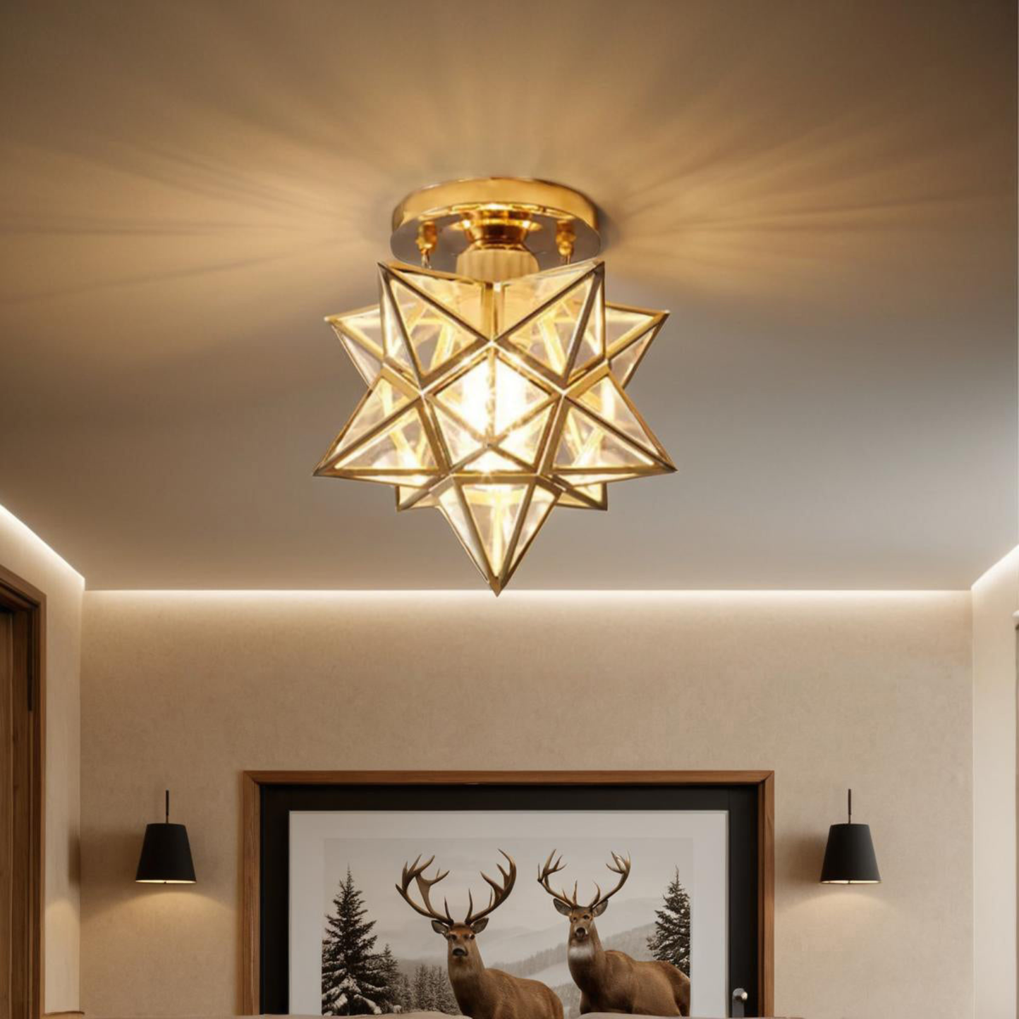 Plafonnier à forme d'étoile traditionnelle - Luminaire de plafond style ancien