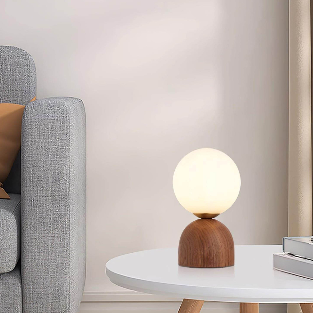 Glass Globe Table Lamp with Wood Base - Mid Century Modern Style