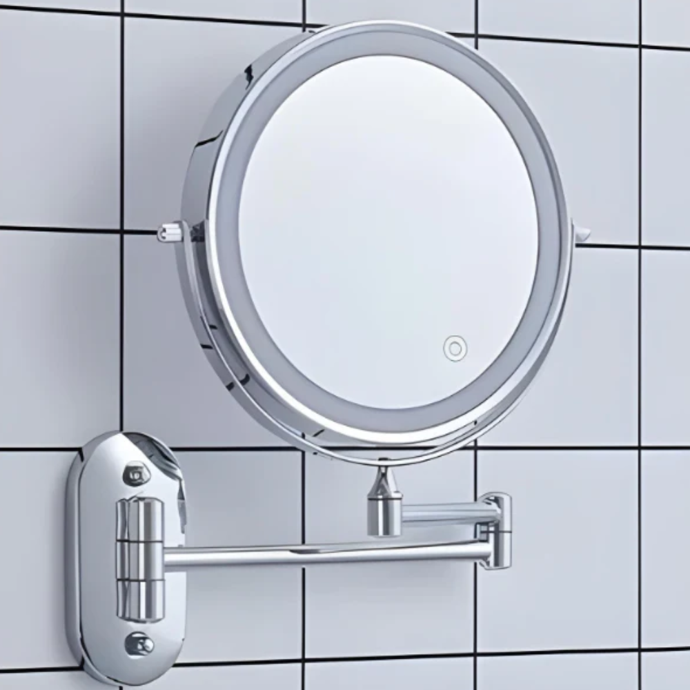 Wall-Mounted LED Makeup Mirror with Accordion Arm - 360° Swivel Grooming