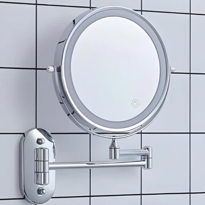 Wall-Mounted LED Makeup Mirror with Accordion Arm - 360° Swivel Grooming