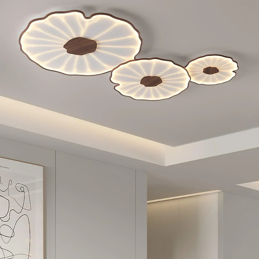 Flush Mount Ceiling Light with Wood Tone - Minimalist Japandi Botanical