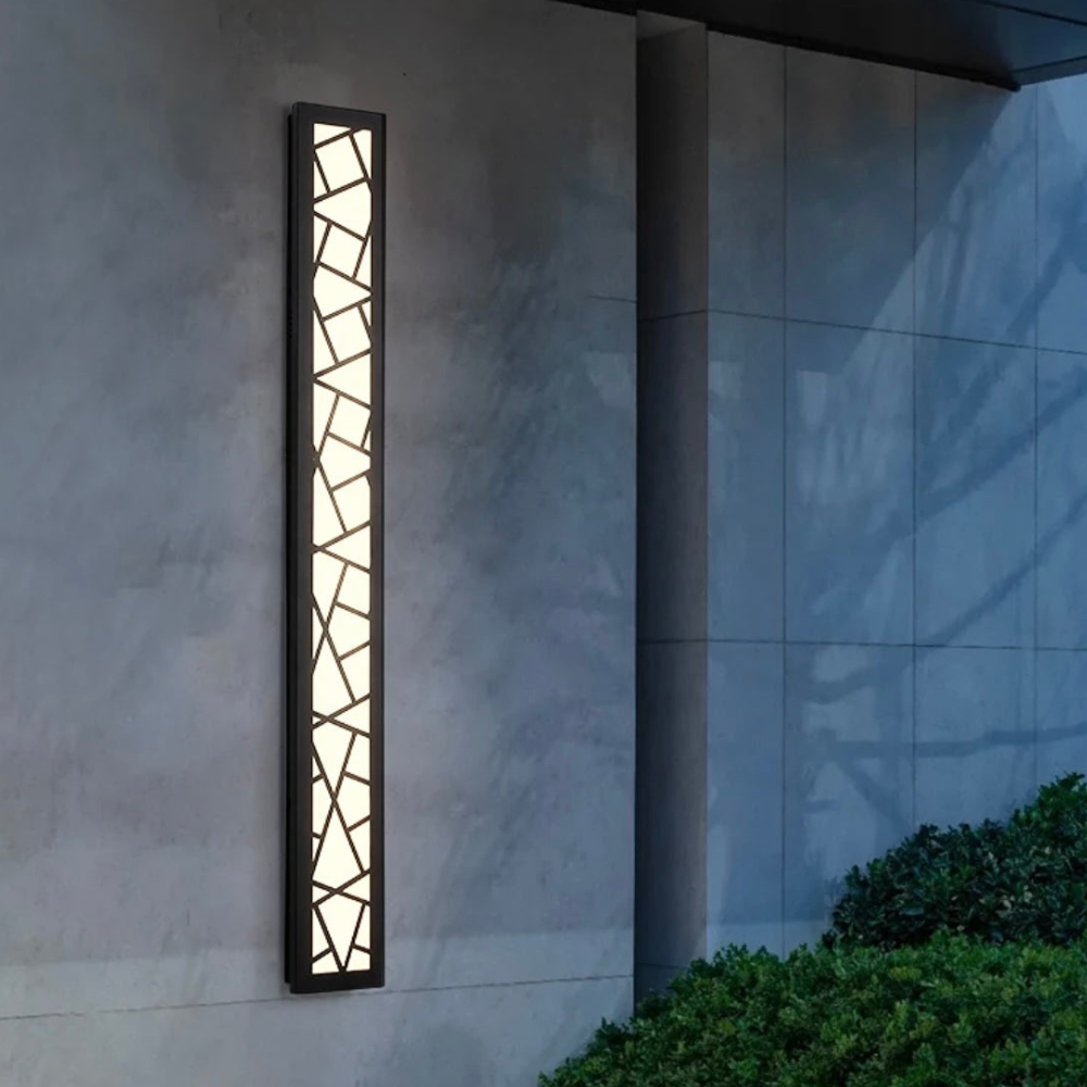 Long Geometric Outdoor Wall Sconce - Mosaic Pattern Linear LED Lantern