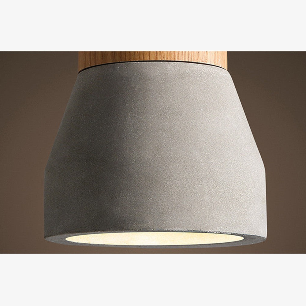 Modern Concrete & Wood Pendant Light - Nordic Industrial Timber Hanging Lamp