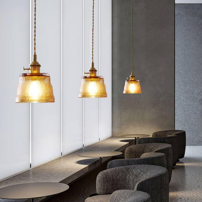 Hammered Glass Pendant Light with Brass Hardware - Nordic Modern Style