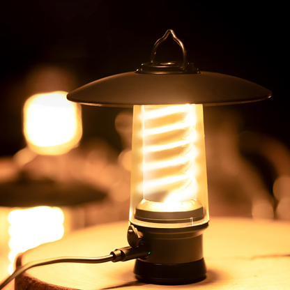 Rechargeable Outdoor Lantern with Warm Glow Coil - Metal Hanging Hook and Stand