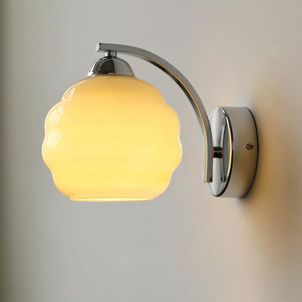 Wall Sconce with Ribbed Glass Globe - Modern Mid Century Gold