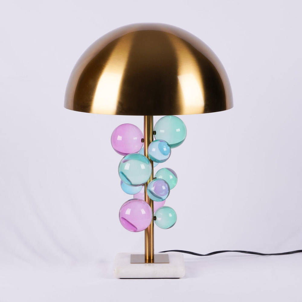 Skulpturale Glascluster-Akzentlampe mit Marmorsockel – Art Deco Metall-Wandleuchte