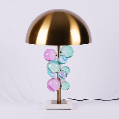 Sculptural Glass Cluster Accent Lamp with Marble Base - Art Deco Metallic Sconce