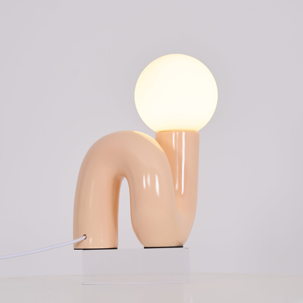 Curved Resin Accent Lamp with White Globe - Playful Contemporary Decor