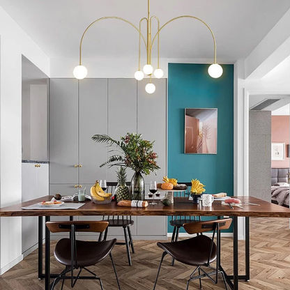 Chandelier with Arched Arms and Frosted Globes - Modern Mid Century