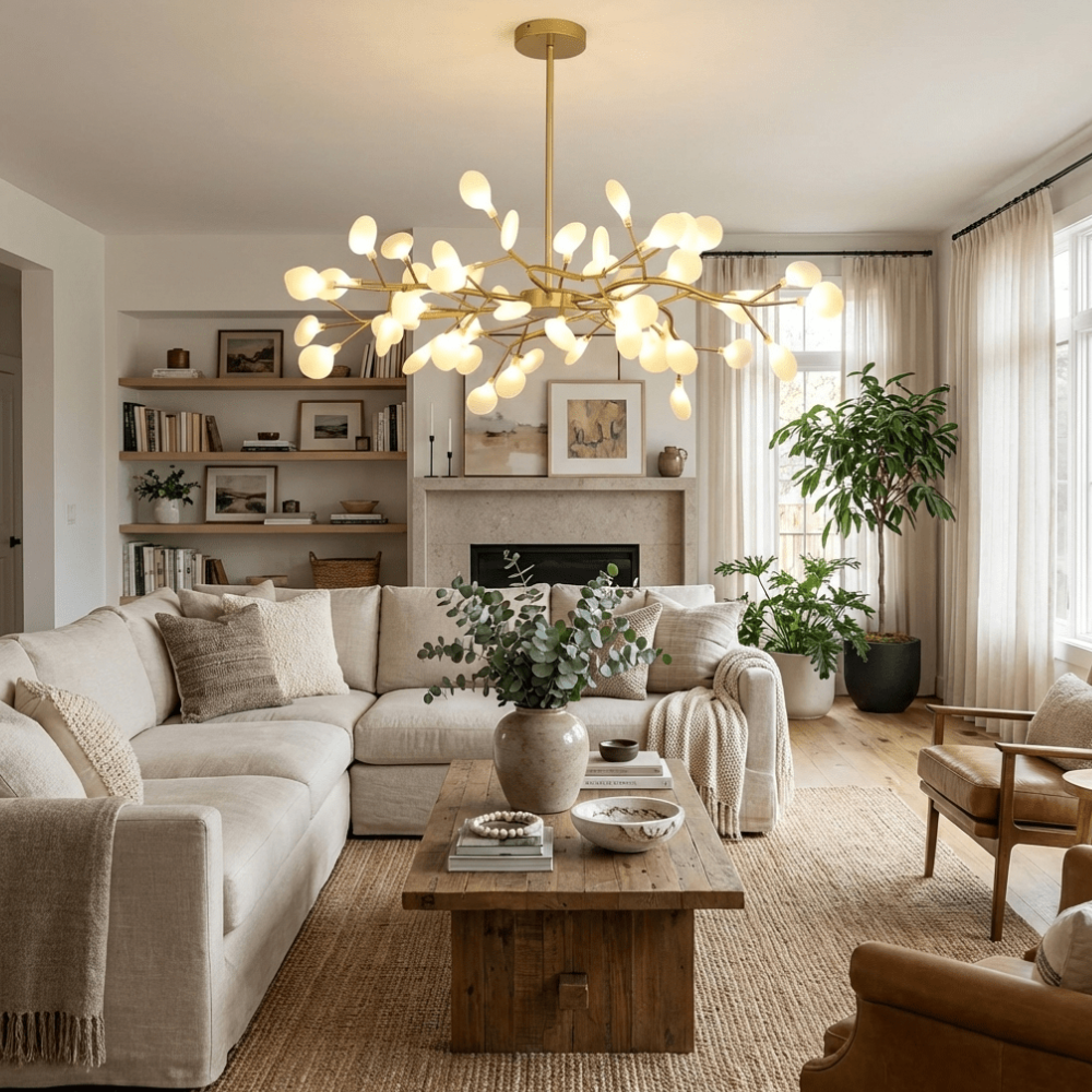 Sputnik-Kronleuchter mit Glasblütenzweigen – Modernes Mid-Century-Design