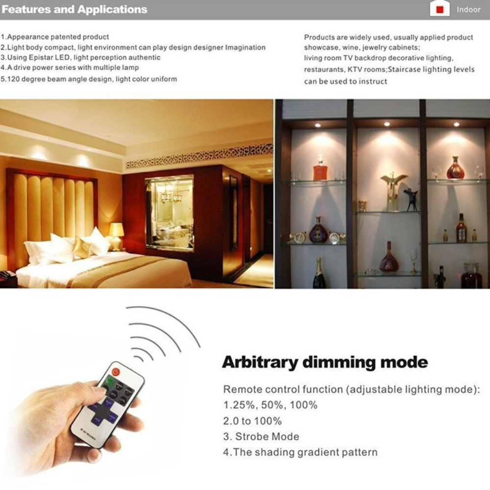LED-Pucklichter mit kabelloser Fernbedienung und Dimmer – 120 Grad breiter Lichtstrahl