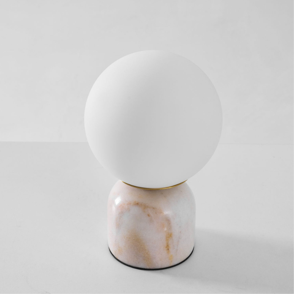 Mid-Century Modern Marble Table Lamp - Round Glass Globe Bedside Light