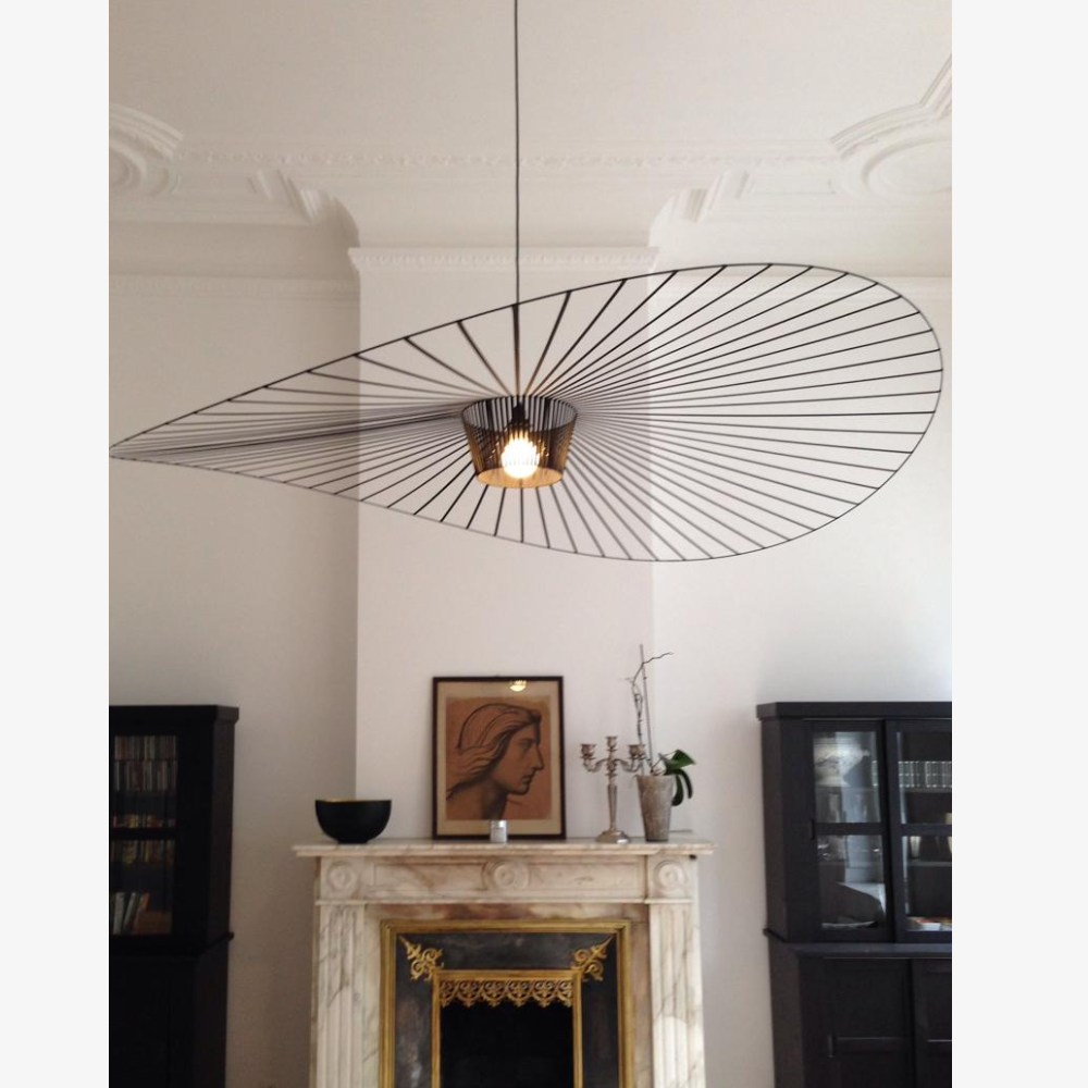 Ribbon Wave Pendant Light with Slotted Metal Frame - Modern Art Deco