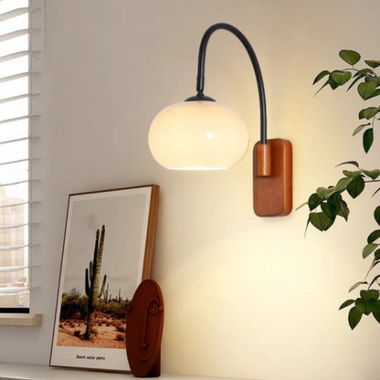 Arched Wall Sconce with Wood Base  - Bauhaus Mid Century