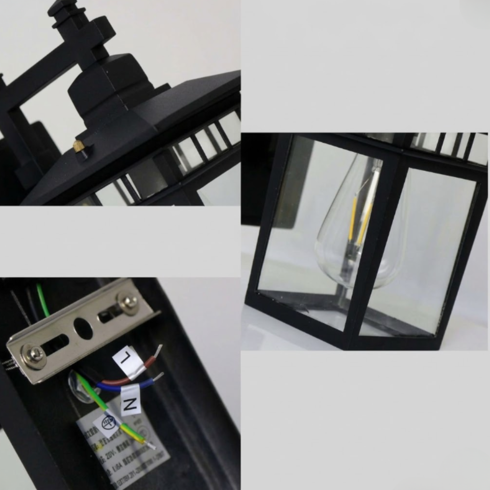 Die-Cast Aluminum Porch Light - Weather-Resistant Clear Glass Wall Lamp