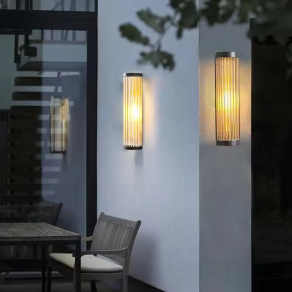 Entryway Light Fixtures with Ribbed Glass and Metal - Cylinder Sconce
