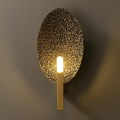 Hammered Copper Oval Wall Sconce - Art Deco Textured Metal Sculpture